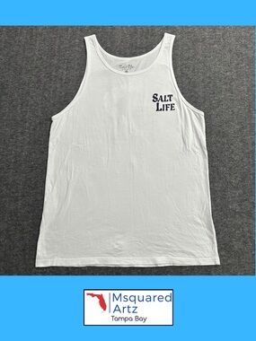 Salt Life Men's Large White Marlin Fishing Tank Top Livin Salty Graphic Cotton